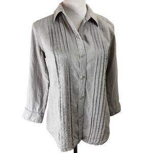 100% Linen Long Sleeve Button Down Blouse - Size Small | Cream | Liz Claiborne